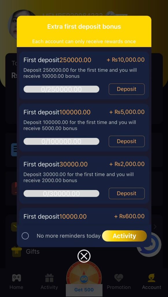 First Deposit Offer